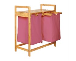 Lumaland Wasmand van bamboe - met 2 uitschuifbare waszakken - 60 L - Roze