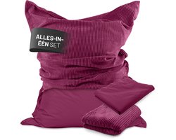 Lumaland Zitzak Classic XXL All-in-One Set Reuzenzitzak met corduroy & outdoor hoes Indoor Outdoor Bank Fauteuil EPS-vulling Afneembare hoes