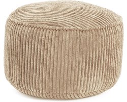 Lumaland zitzak poef van corduroy | Compacte 50L gaming poef met 3-in-1-functie: comfortabele kruk, handig tafeltje en stijlvolle voetenbank voor binnenshuis | Ø 25 x 45 cm - Beige