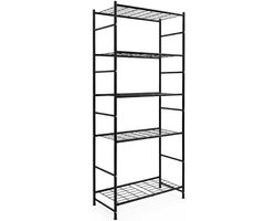 Lumavo Metalen Stellingkast – 500 kg draagkracht – 184×85×32cm – Incl. anti-tip bevestiging – Zwart – Opbergrek – 5 lagen