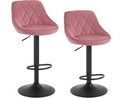 LUMÈ STORE Barkruk Set van 2 – Draaibare Barstoelen – Verstelbare Hoogte – Fluweel – Rugleuning & Voetsteun – Keuken Bar – Roze