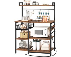 LUMÉ STORE Keukenrek - Rek - Aanrecht Organiser - Opbergrek - Keukenapparatuur - Stopcontacten - Industrieel - 40x90x132cm - Bruin