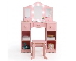 LUMÉ STORE Kinderkaptafel - Kaptafel - Makeup Tafel - Kinderbureau - Kindertafel - LED Spiegel - Kruk - Lade - Bureau - Roze