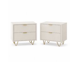 LUMÉ STORE Nachtkastjes Set van 2 - Nachtkastje - Gouden Handgrepen - Metalen Poten - Slaapkamer - 2 Laden - 40x40x55cm - Wit