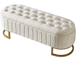 LUMÉ STORE Opbergbank - Schoenenbank - Halbank - Fluweel - Verborgen Opbergruimte - Metaal poot - 120x40x43cm - Woonkamer - Beige