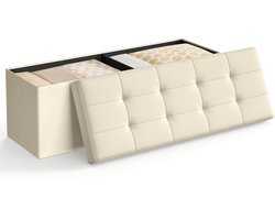 LUMÉ STORE Opbergbank - Zitbank - Poef - Opklapbaar - Halbank - Voetbank - Met Deksel - Slaapkamer - Opbergbox - MDF - Beige