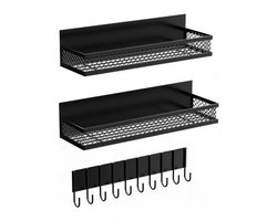 Lumea Kitchen Magnetisch Keukenrek Hangend – Kruidenrek Ophangbaar – 3 Delig – Wandrek Keuken Organizer – Zwart