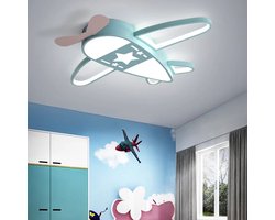 Lumela Vliegtuig Kinderlamp – Dimbare LED Plafondlamp met Afstandsbediening – Kinderkamer Plafondverlichting Jongens – 50x60 cm – Blauw – Originele Vliegtuiglamp voor Kinderen