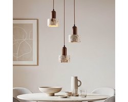 LumenXL 3-lichts hanglamp Lito - terrazzo effect - hout