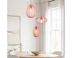 LumenXL 3-lichts Japandi hanglamp Velora - zachtroze stoffen kappen