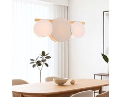 LumenXL 3-lichts moderne hanglamp Zenna – natuurlijk linnen - hout - witte accenten