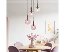 LumenXL 4-lichts hanglamp Kevin - golvend rood glas
