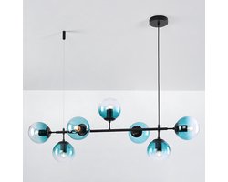 LumenXL Design hanglamp 7-lichts Hepta goud met blauw glas