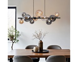 LumenXL - Design hanglamp Deka - Zwart - Amber en Smoke glas - 10-lichts - Eetkamer - G9