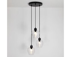 LumenXL Design mat zwarte hanglamp - transparant glas 3-lichts - Stockton