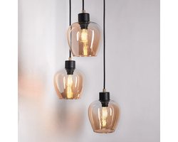 LumenXL Design mat zwarte - zandgouden hanglamp - amber glas 3-lichts - Stockton
