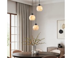 LumenXL - Hanglamp Marmore - Mat zwart - Marmerlook - 3-lichts - Glas