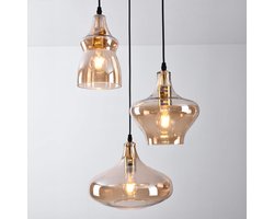 LumenXL - Industriële hanglamp Trinidad - Amber glas - 3-lichts - E27