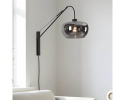 LumenXL - Industriële wandlamp Dasha met draaibare en uitschuifbare arm met smoke glas