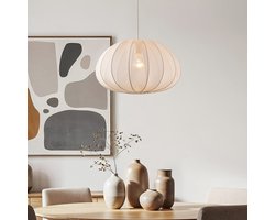 LumenXL Japandi hanglamp Ecruva – ronde kap - lichtbeige stof Ø50 cm