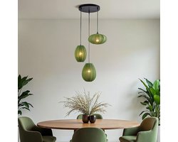 LumenXL - Japandi hanglamp Fabrica - Groen - 3-lichts - Stoffen kap