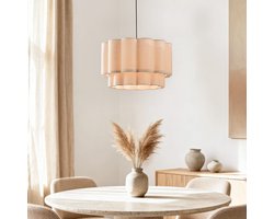 LumenXL Japandi hanglamp Hona - 2-laags golvende linnen kap - beige