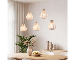 LumenXL Japandi hanglamp Senji – 5-lichts zandtaupe - linnen kappen