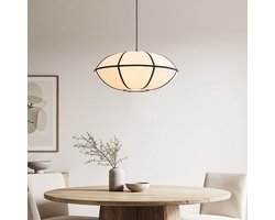 LumenXL Minimalistische linnen hanglamp Ovala - wit - zwarte accenten