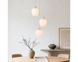 LumenXL Moderne hanglamp Stockton - beige - melkwit glas, 3-lichts