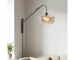LumenXL - Wandlamp Dasha zwart met draaibare, uitschuifbare arm en amber glas