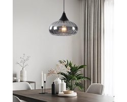 LumenXL Zwarte hanglamp Ori zwart - gestreept rookglas