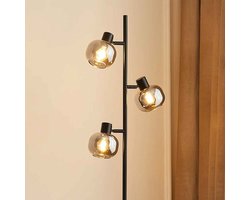 LumenXL - Zwarte staande lamp Jesse - Smoke grijs glas - 3-lichts