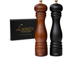 Luméra Maison 27 cm Peper en Zoutmolen Set – Acaciahout – RVS & Keramisch Maalwerk – Bruin/Zwart