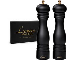 Luméra Maison 27 cm Peper en Zoutmolen Set – Acaciahout – RVS & Keramisch Maalwerk – Zwart
