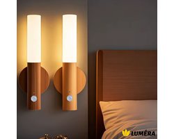 Luméra - Nachtlamp - Nachtlampje Kinderen - LED nachtlampje met bewegingssensor - Wandlamp oplaadbaar - Sensor lampje usb oplaadbaar - Muurlamp/Wandlamp binnen slaapkamer kinderkamer - Trapverlichting - Esdoorn wit hout