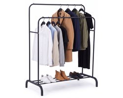 Lumeva XXL Kledingrek - Dubbel Garderoberek met Schoenenrek & Planken - Kledingstang - Open Kledingkast Metaal - 110x54x147cm - Zwart