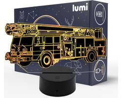 Lumi 3D Nachtlamp - 16 kleuren - Brandweerauto - Brandweerwagen - LED Illusie - Bureaulamp - Nachtlampje - Sfeerlamp - Dimbaar - USB of Batterijen - Afstandsbediening - Cadeau voor jongens - Kinderen