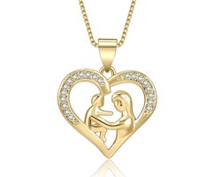 Lumici® | Mommy Ketting - Kind en Moeder - Mama en Kind Ketting - Newborn Ketting – 18k Verguld - Mama Hart Ketting - Met Zirkonia - Ketting Voor Mama – Cadeau Voor Haar – Moederdag Geschenk – Dames Ketting – Collier – Valentijn – Liefde – Goud