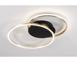 Lumidora Plafondlamp 74604 - Plafonniere - CUZCO - 2 Lichts - Ingebouwd LED - 24.0 Watt - 2400 Lumen - 2700 Kelvin - Zwart - Goud - Messing (kleur) - Metaal - Met dimmer - Badkamerlamp