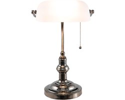 LumiLamp Bureaulamp Bankierslamp 27x23x42 cm Wit Ijzer Glas Tafellamp