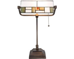 LumiLamp Bureaulamp Bankierslamp Tiffany 31*30*52 cm E27/max1*60W Wit, Groen Glas in lood Art Deco Tafellamp