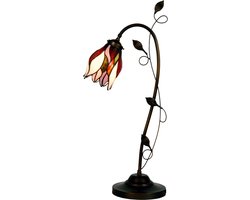 LumiLamp Bureaulamp Bankierslamp Tiffany 34x24x72 cm Beige Bruin Glas Tulpen Tafellamp