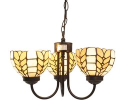 LumiLamp Hanglamp Tiffany Ø 39x125 cm Beige Geel Glas Hanglamp Eettafel