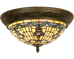 Lumilamp Plafondlamp Tiffany Ø 38x19 cm Beige Blauw Glas