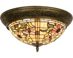 Lumilamp Plafondlamp Tiffany Ø 38x19 cm Beige Roze Glas Bloemen