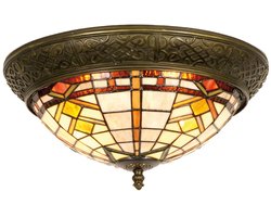 Lumilamp Plafondlamp Tiffany Ø 38x19 cm Bruin Beige Glas
