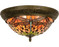 Lumilamp Plafondlamp Tiffany Ø 38x19 cm Rood Groen Glas Libelle