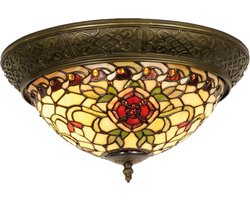Lumilamp Plafondlamp Tiffany Ø 38x19 cm Rood Groen Glas Roos