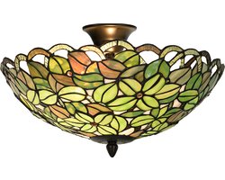 LumiLamp Plafondlamp Tiffany Ø 41x24 cm Groen Glas Tiffany Lampen