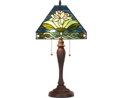 Lumilamp Tiffany Tafellamp 31x31x61 cm Groen Blauw Glas Bloemen